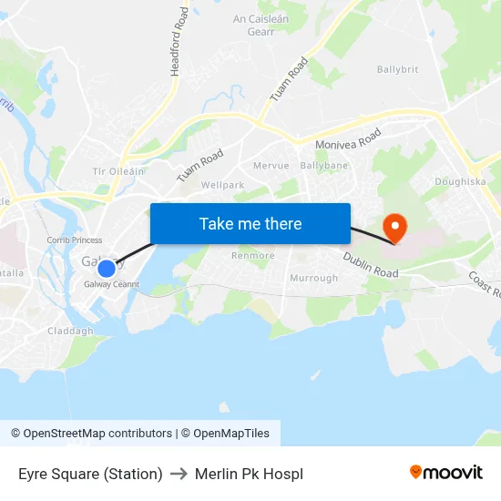 Eyre Square (Station) to Merlin Pk Hospl map