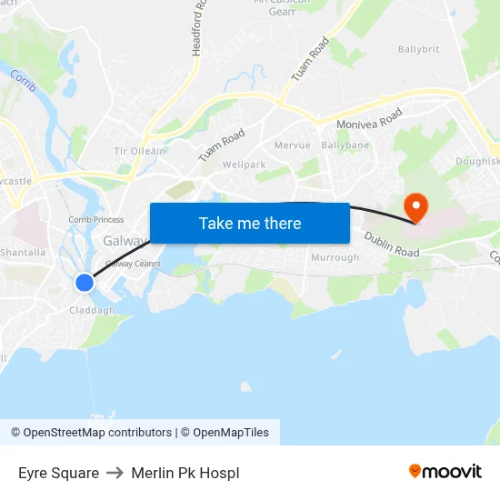 Eyre Square to Merlin Pk Hospl map