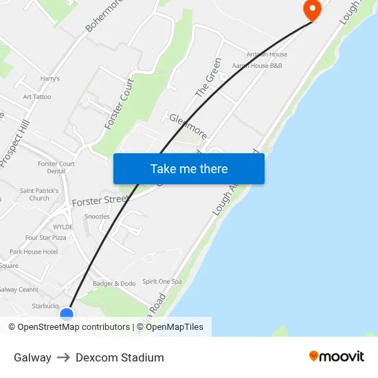 Galway to Dexcom Stadium map