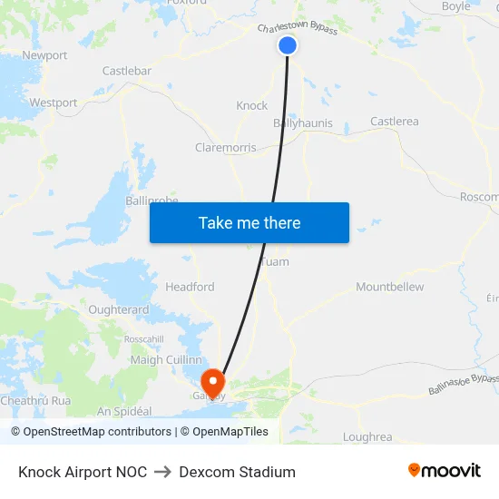 Knock Airport NOC to Dexcom Stadium map