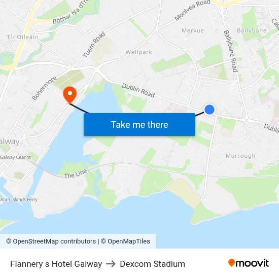 Flannery s Hotel Galway to Dexcom Stadium map