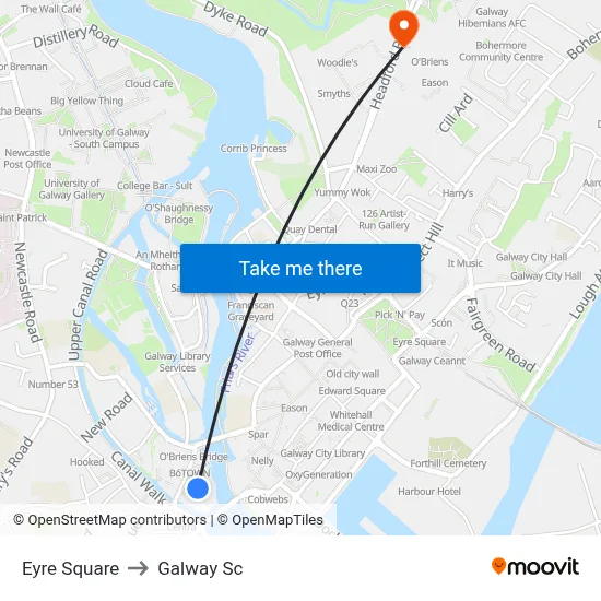 Eyre Square to Galway Sc map