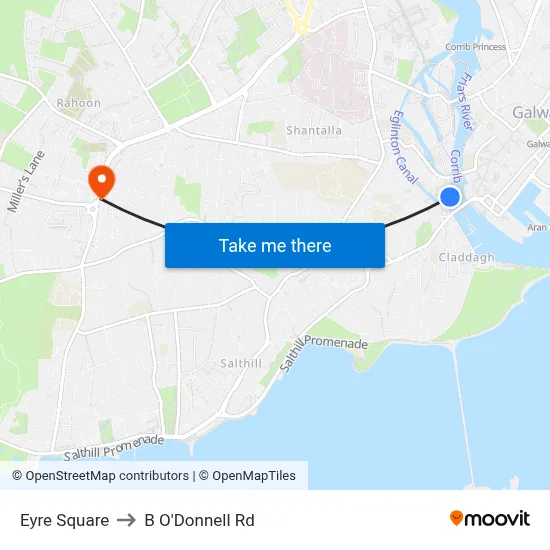 Eyre Square to B O'Donnell Rd map
