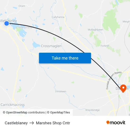 Castleblaney to Marshes Shop Cntr map