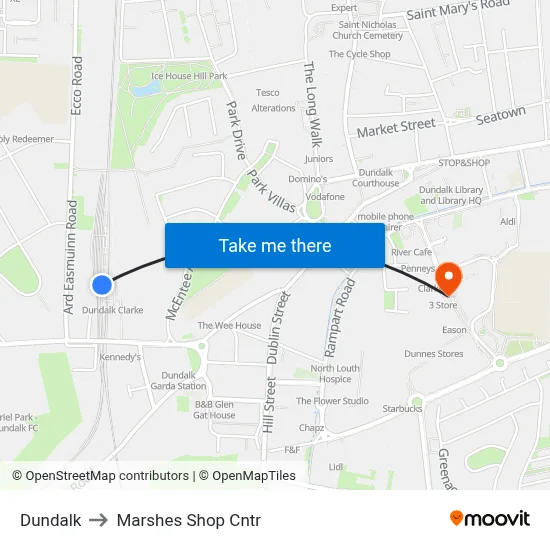 Dundalk to Marshes Shop Cntr map