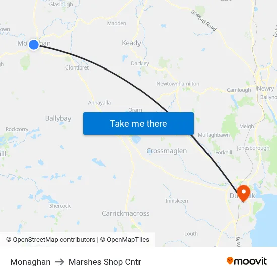 Monaghan to Marshes Shop Cntr map