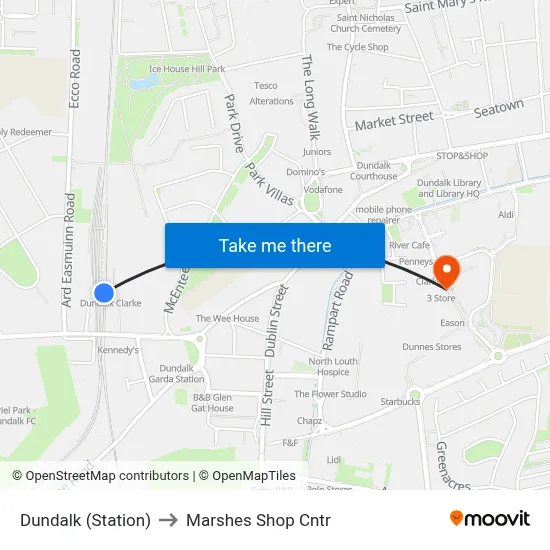 Dundalk (Station) to Marshes Shop Cntr map
