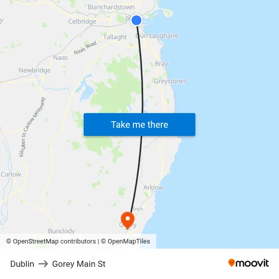 Dublin to Gorey Main St map