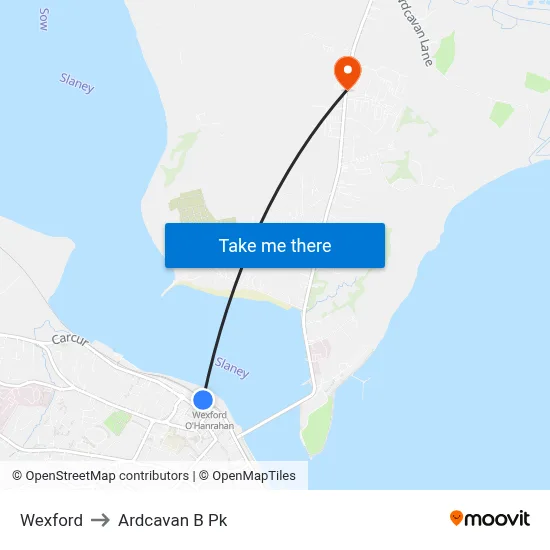 Wexford to Ardcavan B Pk map