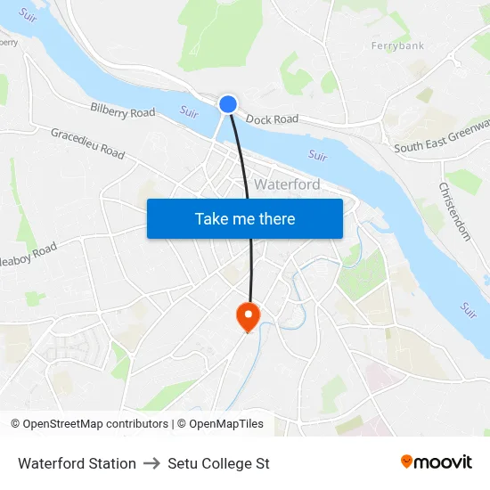 Waterford Station to Setu College St map