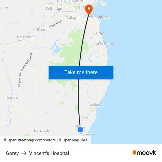 Gorey to Vincent's Hospital map