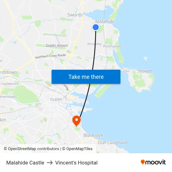Malahide Castle to Vincent's Hospital map