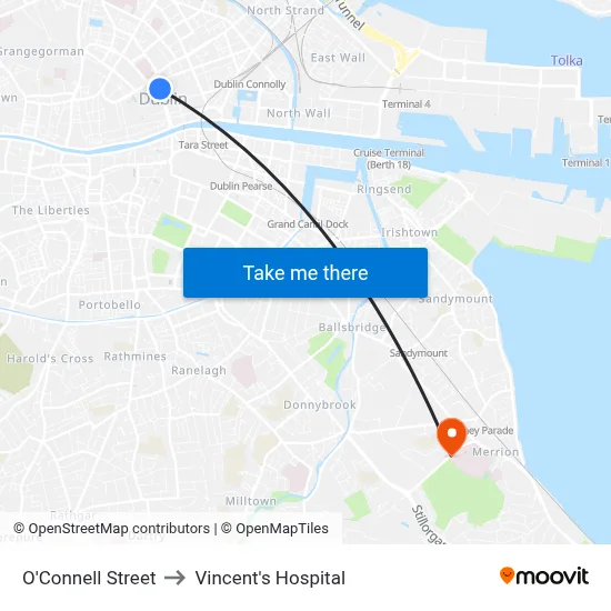 O'Connell Street to Vincent's Hospital map