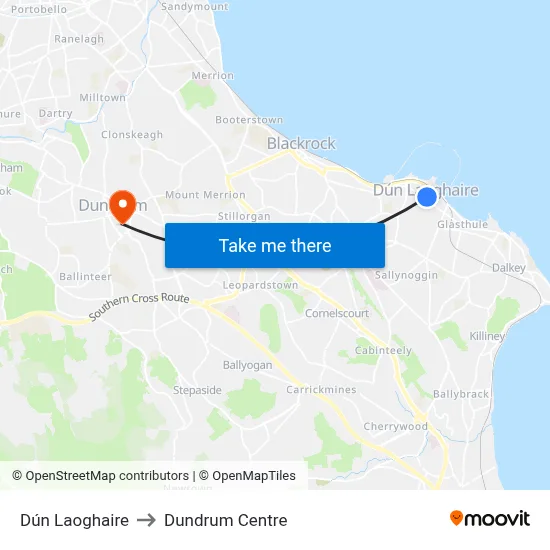 Dún Laoghaire to Dundrum Centre map