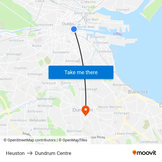 Heuston to Dundrum Centre map