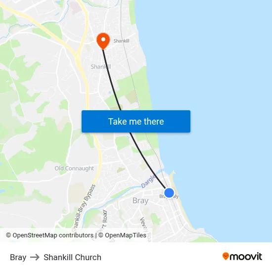 Bray to Shankill Church map