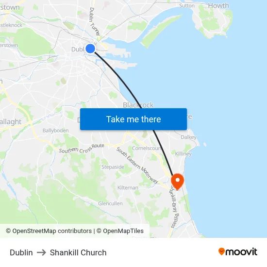 Dublin to Shankill Church map
