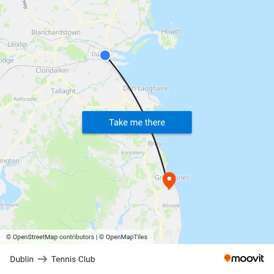 Dublin to Tennis Club map