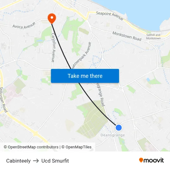Cabinteely to Ucd Smurfit map