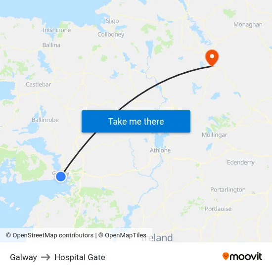 Galway to Hospital Gate map