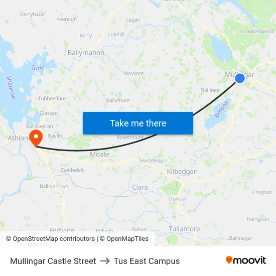 Mullingar Castle Street to Tus East Campus map