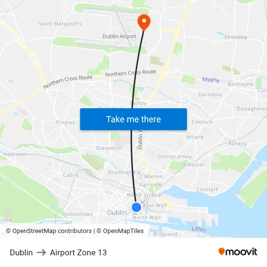 Dublin to Airport Zone 13 map