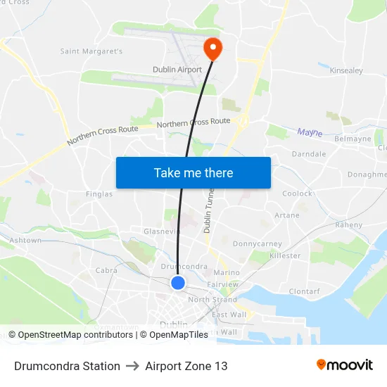 Drumcondra Station to Airport Zone 13 map