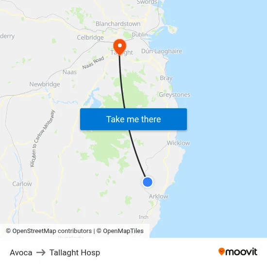 Avoca to Tallaght Hosp map