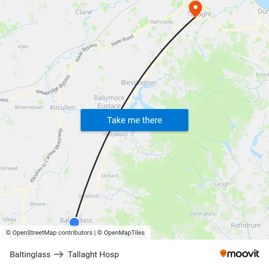 Baltinglass to Tallaght Hosp map