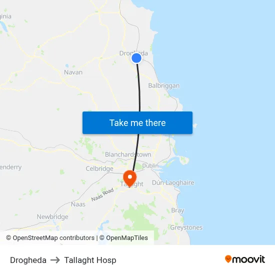 Drogheda to Tallaght Hosp map
