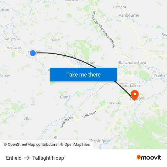 Enfield to Tallaght Hosp map