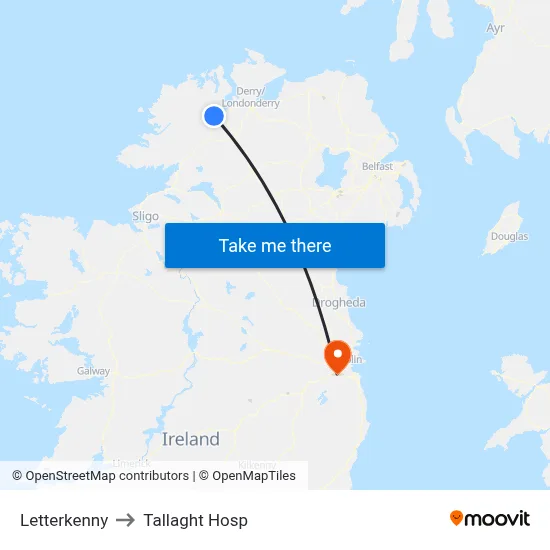 Letterkenny to Tallaght Hosp map
