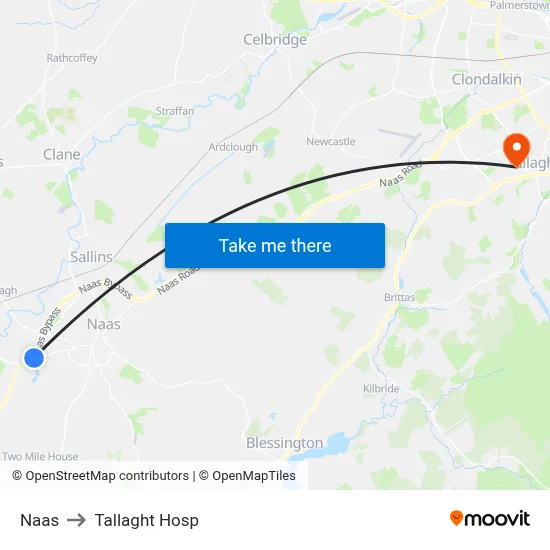 Naas to Tallaght Hosp map