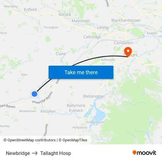 Newbridge to Tallaght Hosp map