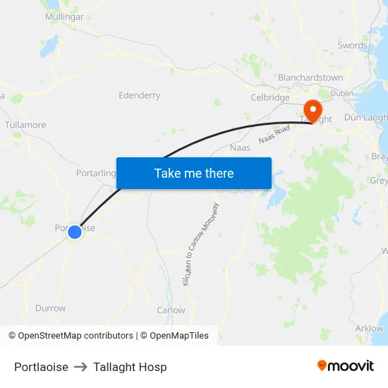 Portlaoise to Tallaght Hosp map