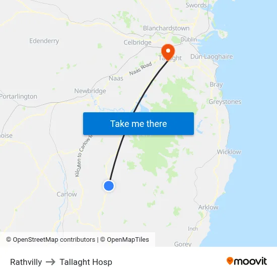 Rathvilly to Tallaght Hosp map