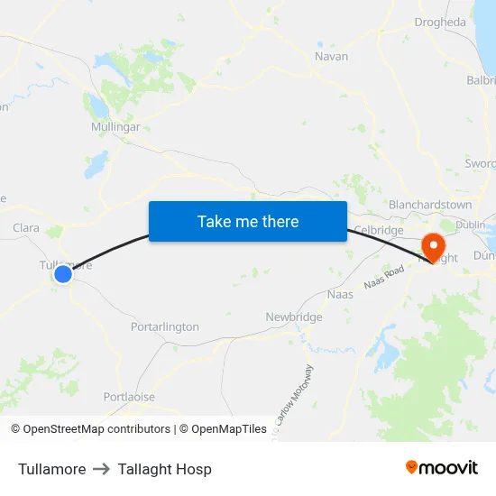 Tullamore to Tallaght Hosp map