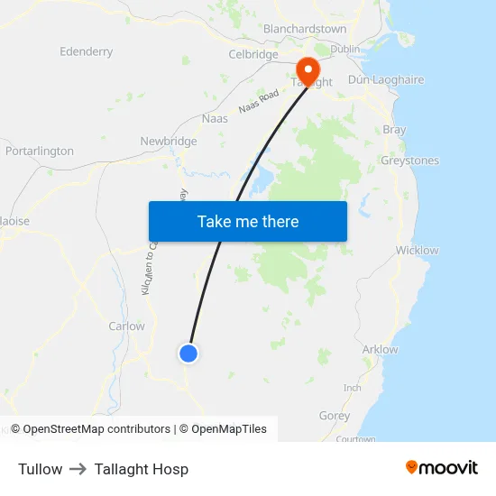 Tullow to Tallaght Hosp map