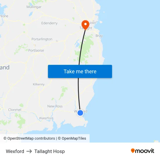 Wexford to Tallaght Hosp map