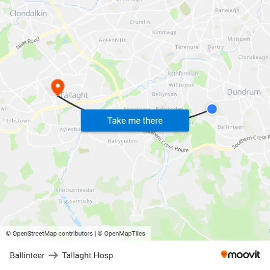 Ballinteer to Tallaght Hosp map