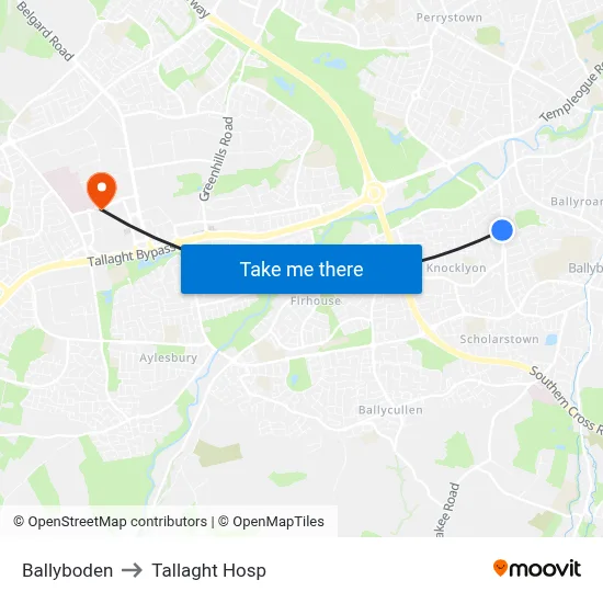 Ballyboden to Tallaght Hosp map