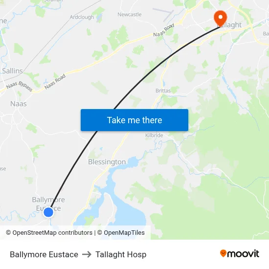 Ballymore Eustace to Tallaght Hosp map