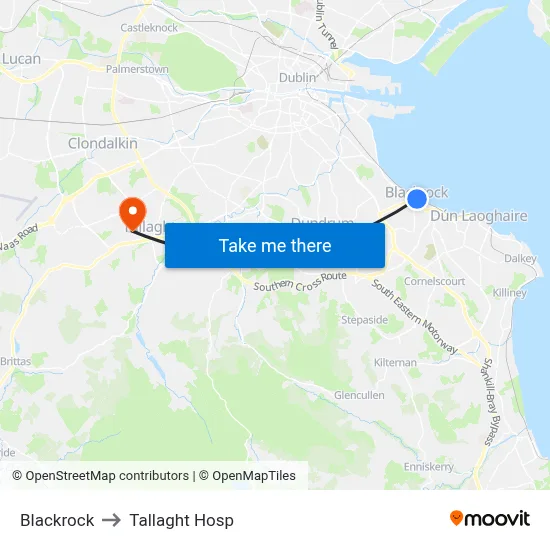 Blackrock to Tallaght Hosp map