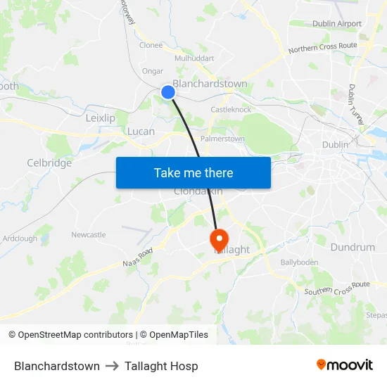 Blanchardstown to Tallaght Hosp map