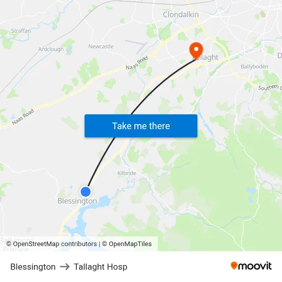 Blessington to Tallaght Hosp map