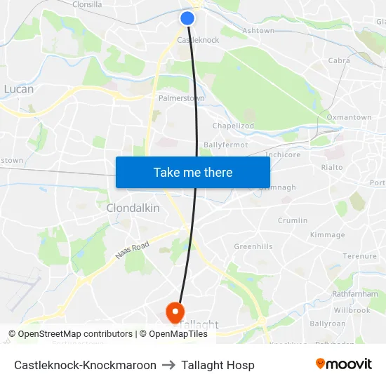 Castleknock-Knockmaroon to Tallaght Hosp map