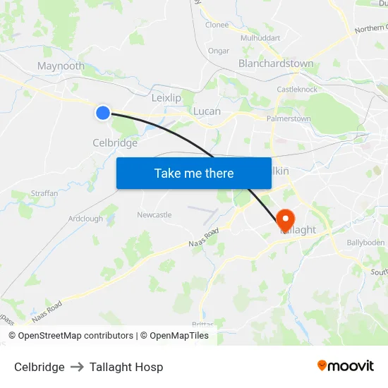 Celbridge to Tallaght Hosp map