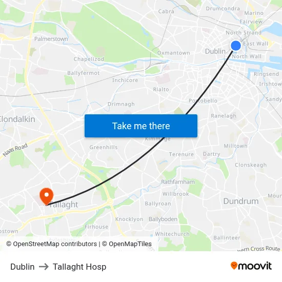 Dublin to Tallaght Hosp map