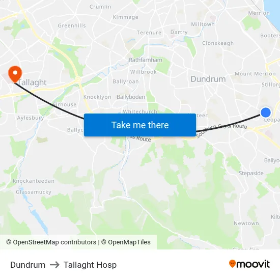 Dundrum to Tallaght Hosp map