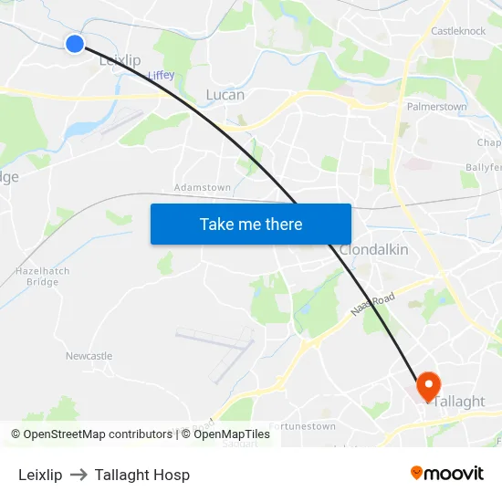 Leixlip to Tallaght Hosp map
